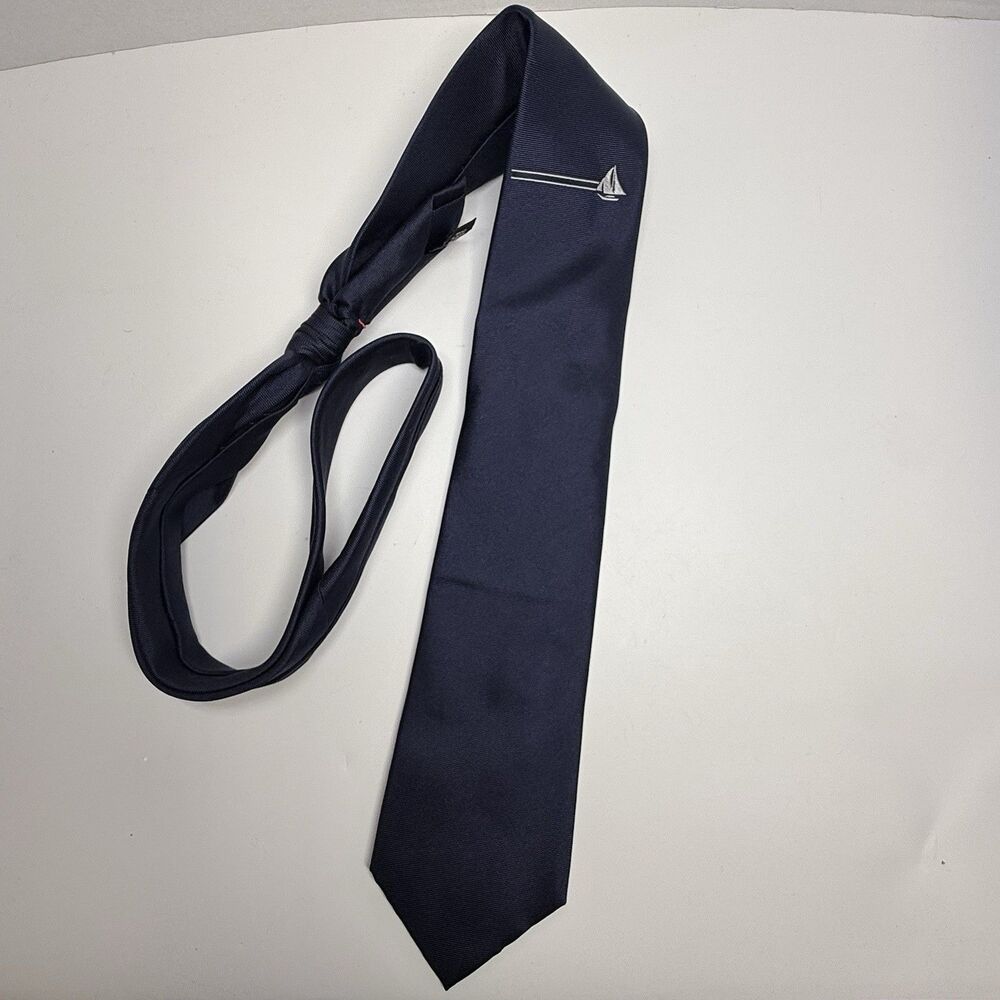 Tommy Hilfiger Silk Polyester Blend Sailboat Bar Navy Neck Tie New
